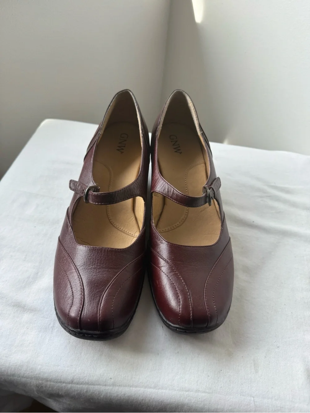 GNW Burgundy Leather Mary Jane Wedges – Size 9.5